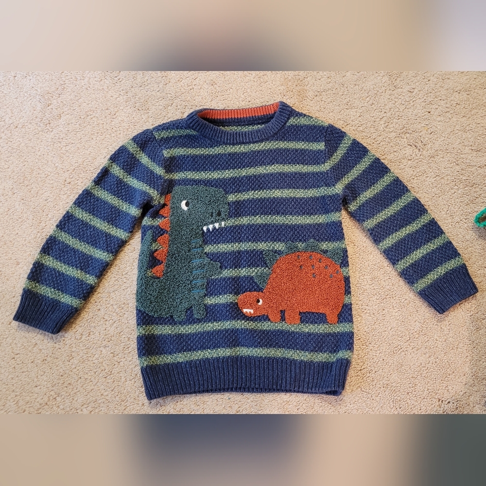 Kids Dinosaur Striped Sweater - Blue and Green
